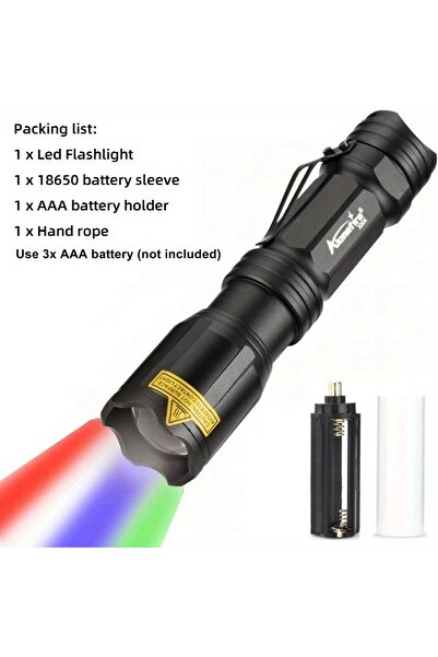 Choice black X004-No Battery Zoom 4-Colour light LED Flashlight White/Red/Gre...