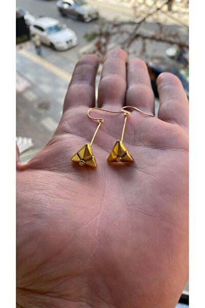 Porsuk Alternatif Handmade Patina Painted Triangular Pyramid Bar Women Earrings