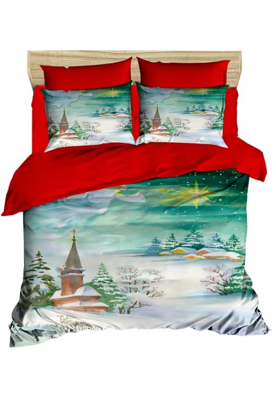 Fabeteks New Year's Snow Scenery Angel Patterned Digital Bedding Set