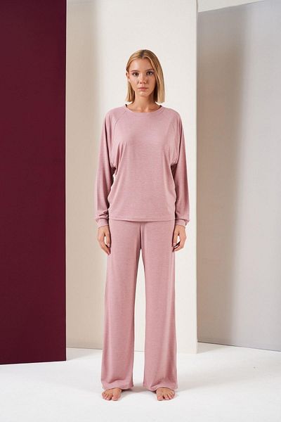 PJS Set de pijamale cu mânecă lungă, cu gât în formă de O, pentru femei