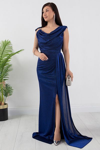 PULLIMM Rochie cu guler cu dantelă cu sclipici cu accesorii pentru umeri 39878