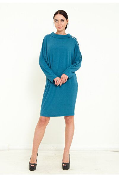 Favori Tekstil Kadın Taş Işlemeli Tasarım Midi Elbise