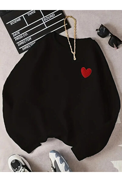 pandy Φούτερ με στάμπα καρδιάς Oversize με λαιμόκοψη