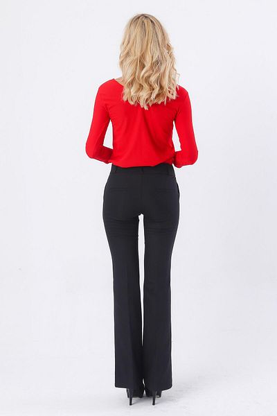 Jument Pantaloni de damă din țesătură lycra spaniolă cu buzunare, cu curele groase - negri