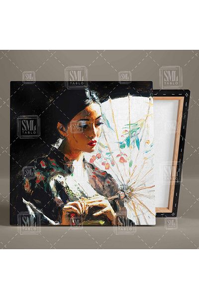 SML TABLO Model de umbrelă albă cu îmbrăcăminte tradițională Decor cu amprentă de perie Pictură pătrată pe pânză