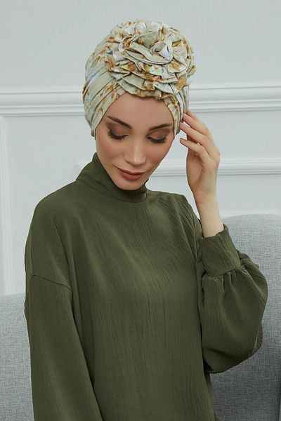 Aisha's Design بونيه من القطن الممشط المزخرف بالورود - B-21yd