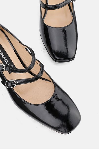 TUNAELLİ PANTOFI CU TOC CU BANDĂ DUBLĂ, PIELE NEGRĂ, PIELE VERITĂ, NUMĂRUL 35-41
