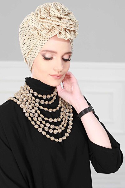 Aisha's Design Rose Sequin Bonnet, B-21Pul, Gold