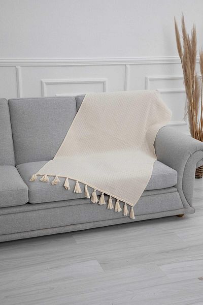 Aisha's Design Knitted Detailed Tufted Sofa Shawl - 80x170, KS-1