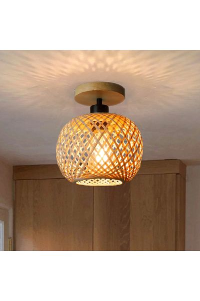 JOYINLED Retro Led Bamboo Woven Ceiling Lamp Corridor Aisle Living Room Ceiling Light E27 Woven Lamps Deco...