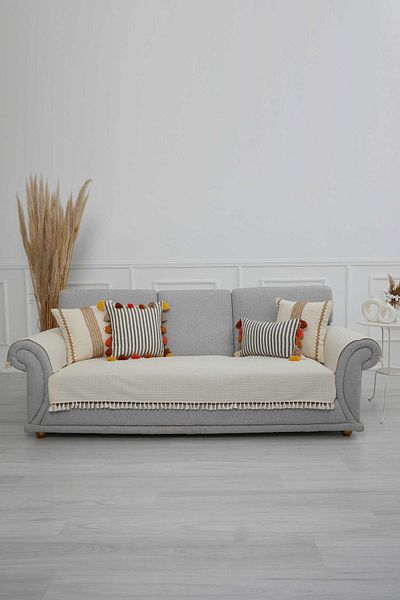 Aisha's Design طقم أريكة مكون من 3 قطع من الكتان - غطاء ومسند للذراعين، KTK-1