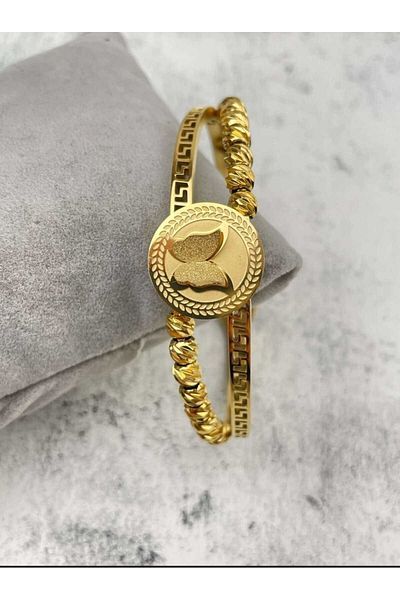 G Sport POLO Dorical Butterfly Detailed Steel Handcuff Bracelet