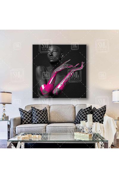 SML TABLO Mâinile Roz Pictate Model Magenta Decor Pictură Pătrată Pe Pânză