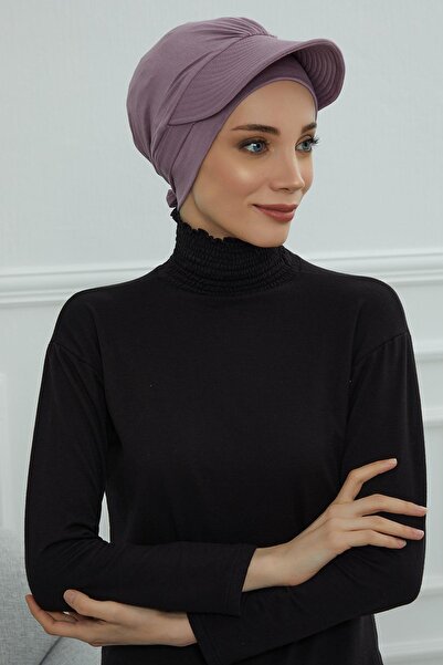 Aisha's Design Combed Cotton Bonnet with Visor Detail, B-66, Lilac
