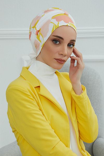 Aisha's Design غطاء رأس من القطن الممشط بحزام من الشيفون - B-24yd