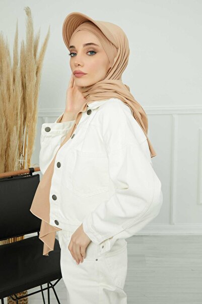 Aisha's Design Combed Cotton Shawl with Visor, Ss-1, Milk Coffee