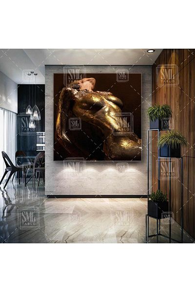 SML TABLO Χρυσό Glitter Μοντέλο Nude Model Gold Twinkle Διακόσμηση Τετράγωνος Πίνακας ζωγραφικής σε καμβά