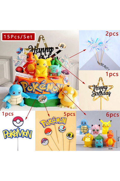 Choice 15Pcs 1Set 15Pcs/set Pokemon Cake Topper Pikachu Anime Figure Party Happy Birthday Pokemon Cake Deco