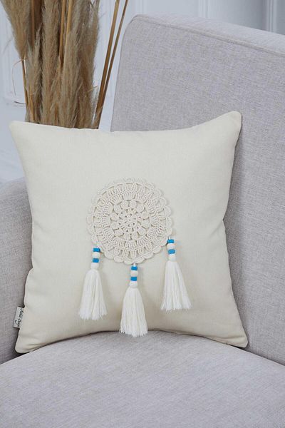 Aisha's Design Hand Knitted Detailed Tasseled Throw Pillow Cover,k-275