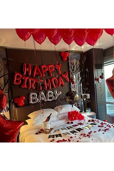 CUGY Red Love Happy Birthday Special Day Birthday Concept Balloon Chain Party Set