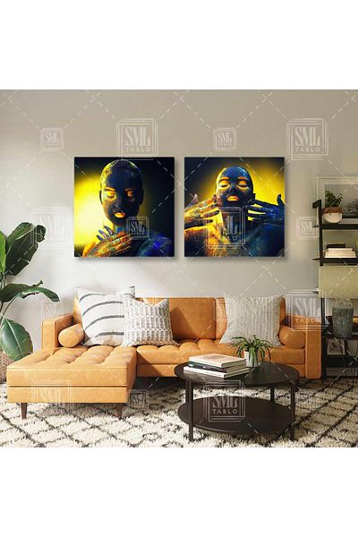 SML TABLO Tablou pătrat de pânză decorativă pentru femei cu detaliu neon