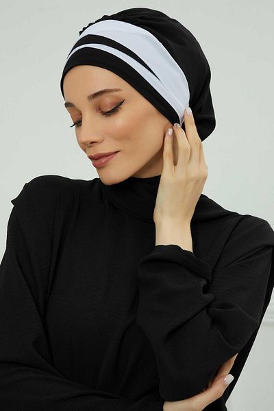 Ayşe Tasarım Double Colored Chiffon Ready Turban - Cross Sewn, with Scarf, ht-52,ht-52