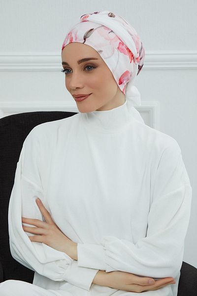 Aisha's Design غطاء رأس من القطن الممشط بحزام من الشيفون - B-24yd