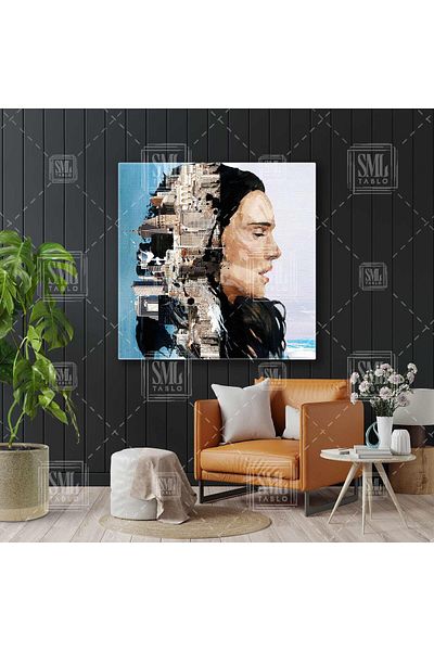 SML TABLO Ilustrație de skyline și model de Istanbul, peisaj urban, pictură decorativă pătrată pe pânză