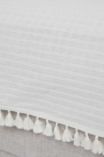 Aisha's Design Fringed Linen Textured Sofa Cover 90X155 Cm, Ko-24Ik, Cream