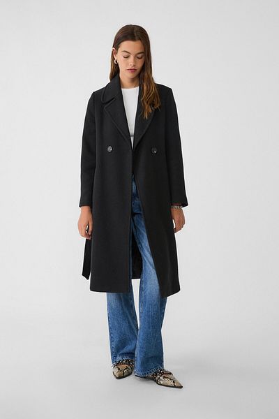 Stradivarius Felt texture coat with belt