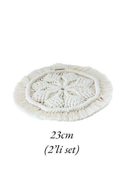 My Royal Macromes 2'li Set Makrome Kar Tanesi Bardak & Mum Altlığı, Dekoratif Çay-fincan-kupa Altlığı, Nihale (23cm)