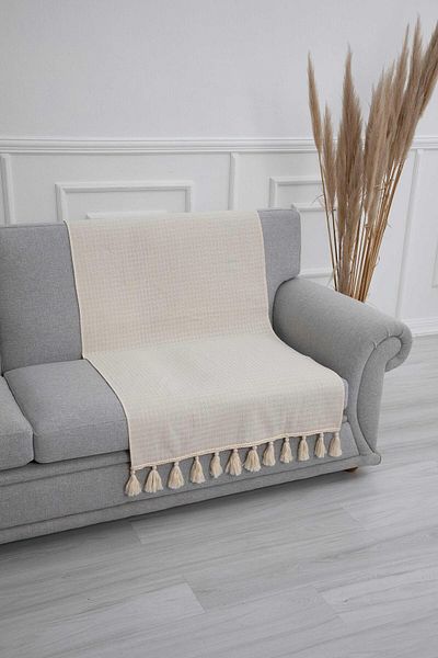 Aisha's Design Knitted Detailed Tufted Sofa Shawl - 80x170, KS-1