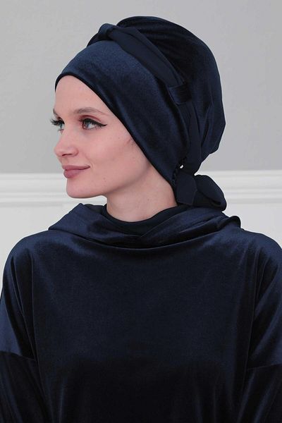 Aisha's Design Velvet Bonnet - Chiffon Belted, B-24k