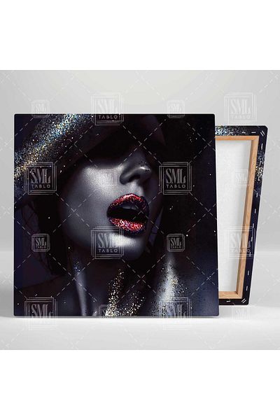 SML TABLO Negru Alb Sclipici Roșu Strălucitor Ruj Model Make Up Decorativ Pătrat Canvas Art
