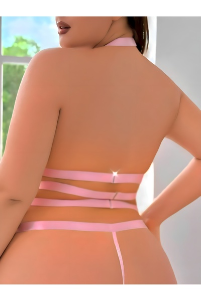 Bleu Petite Pink Plus Size Chain Bralet Garter Set