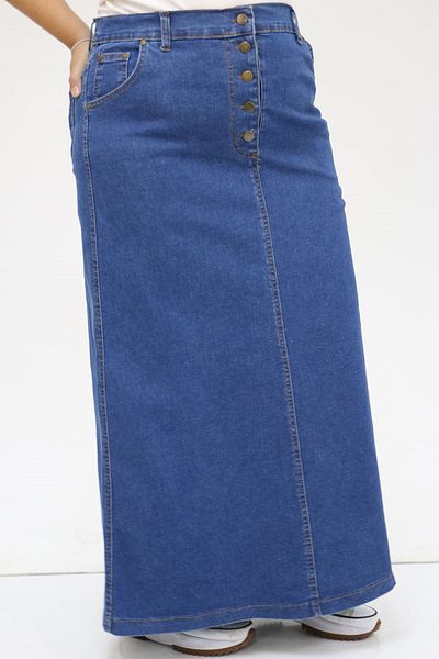 Eslina 45002-1 Plus Size Front Buttoned Denim Skirt - Blue
