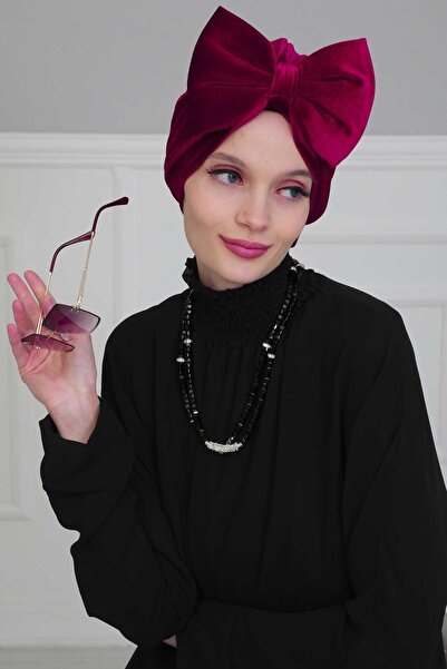 Aisha's Design Giant Bow Velvet Bonnet, B-11K, Cherry Rot