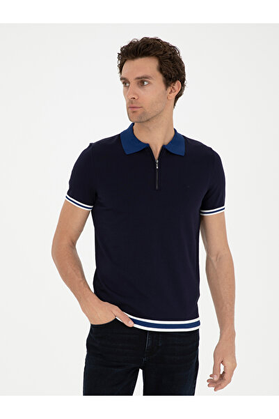 Cacharel Lacivert Slim Fit Fermuarlı Polo Yaka Triko T-shirt 50285434-VR033