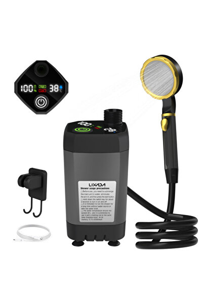 Choice1 مضخة دش تخييم رمادية اللون، مجموعة دش خارجية للسيارات الترفيهية، دش تخييم مع شاشة رقمية ذكية كاملة الشاشة