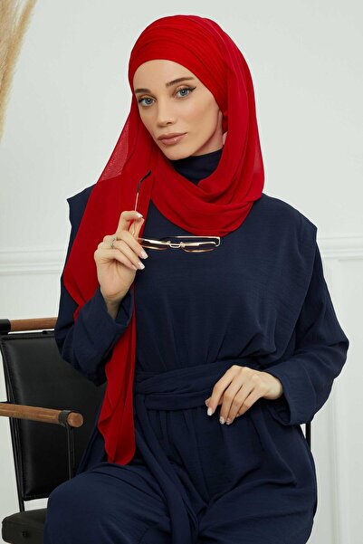 Aisha's Design Combed Cotton Boneli Chiffon Shawl,Bts-1,Bts-1,Red