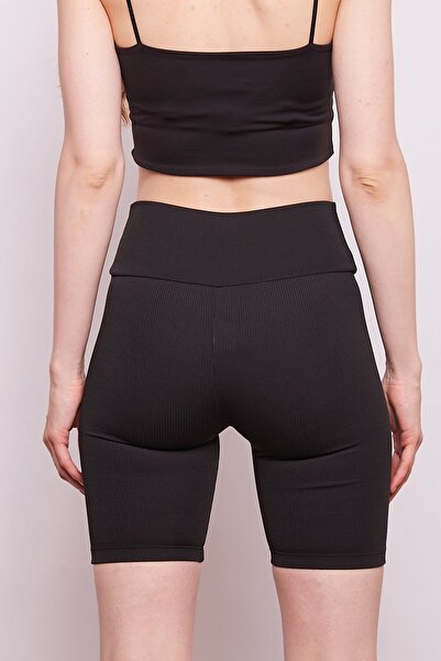 Jument High Waist Flexible Twill Biker Shorts Compressor Sports Tights-black