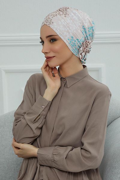 Aisha's Design بونيه منقوش عليه وردة متقاطعة - B-26yd