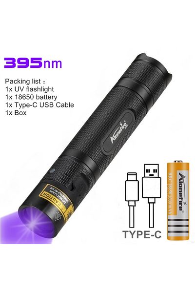 Choice 18650 black UV 395nm 10W UV 395/400nm Led Flashlight USB Rechargeable High power Glass Resin Curing