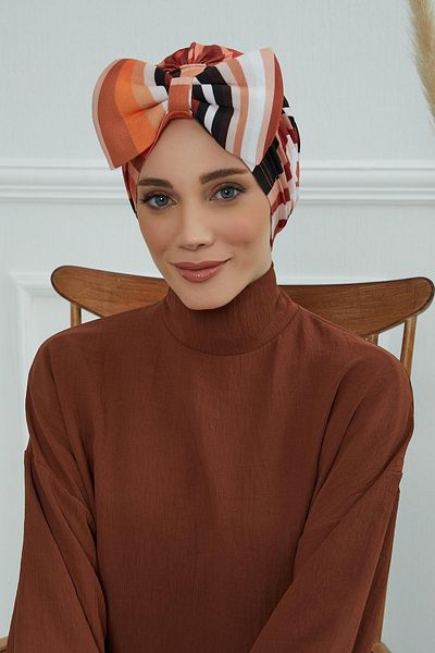Aisha's Design غطاء رأس منقوش بفيونكة عملاقة - B-11yd