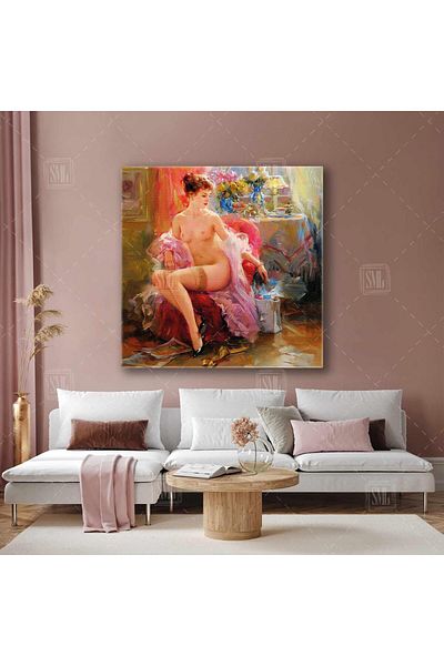 SML TABLO Fata Rusă Femeie Manechin Nud Flower Garden Pictură pe pânză pătrată