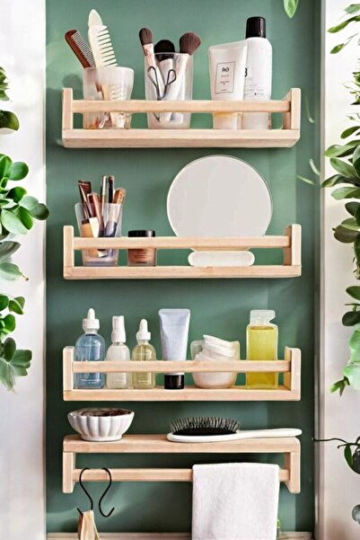 Ahşap Montessori 4'lü Banyo Rafı Ters Düz Model