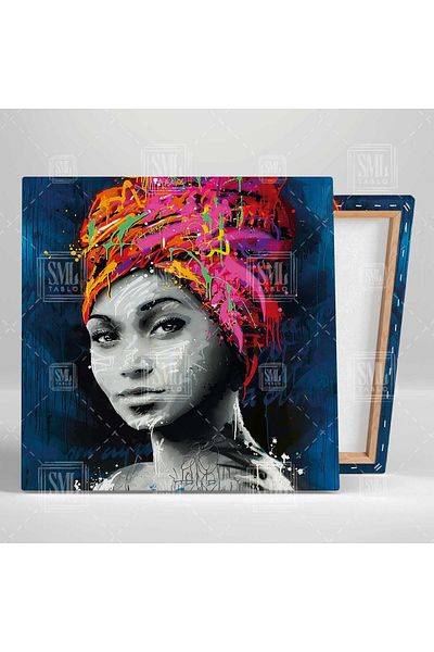 SML TABLO Ethnic Headed Model Grafitti Street Art Τετράγωνος πίνακας σε καμβά