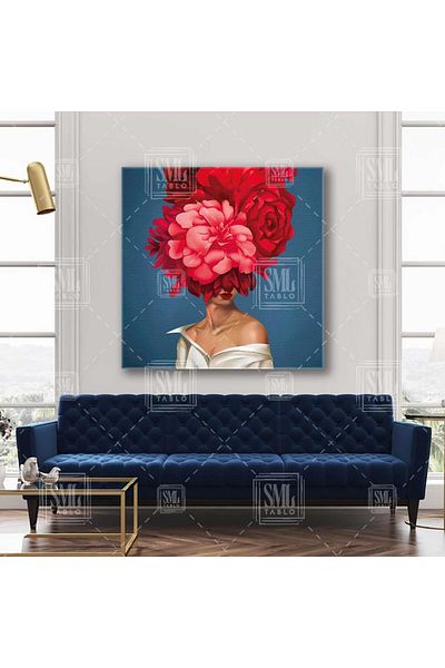 SML TABLO Model Square Canvas Print cu flori roșii pe cap