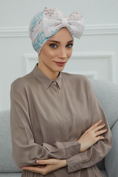 Aisha's Design غطاء رأس منقوش بفيونكة عملاقة - B-11yd