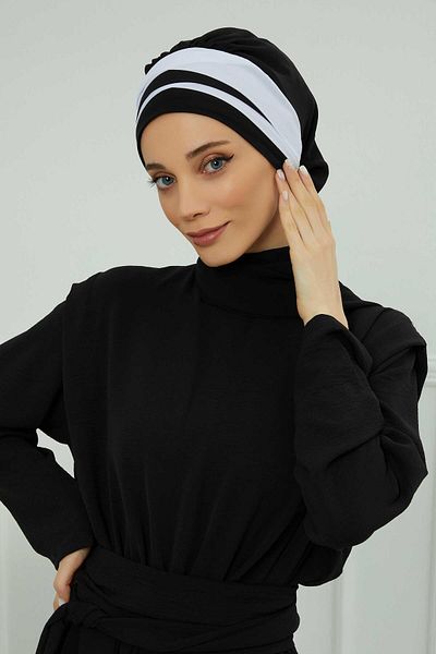 Ayşe Tasarım Double Colored Chiffon Ready Turban - Cross Sewn, with Scarf, ht-52,ht-52